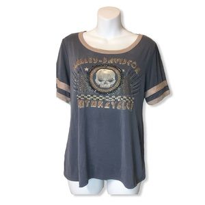 Embellished Skull Harley Davidson Shirt